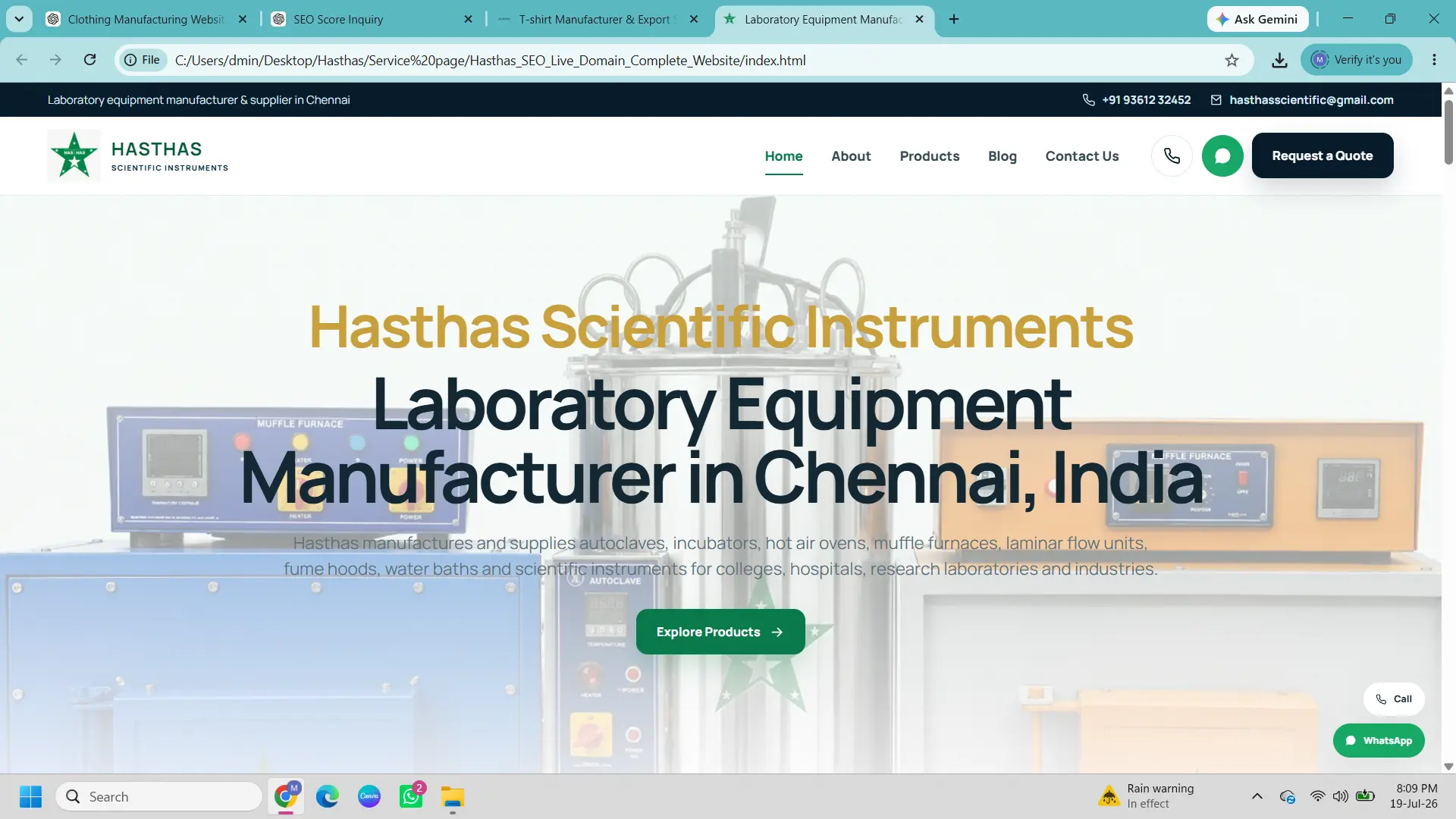 Hasthas Scientific Instruments website project